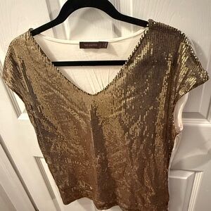 The Limited Gold Sequin Blouse with V-Neckline